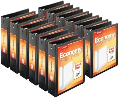 Cardinal Economy 3-Ring Binders, 3", Round Rings, Holds 625 Sheets, ClearVue Presentation View, Non-Stick, Black, Carton of 12 (90650) by TOPSProducts