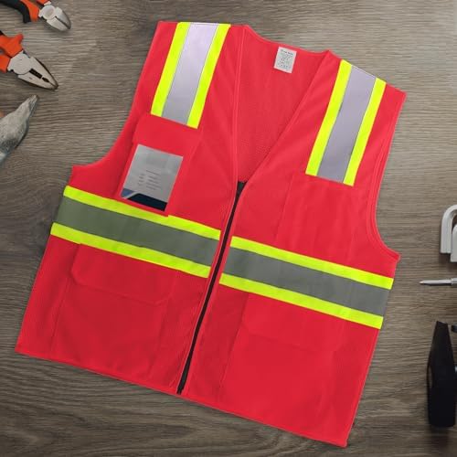 High Vis Vest for Men, Construction Safety Vest, Pink, 4XL - Image 5