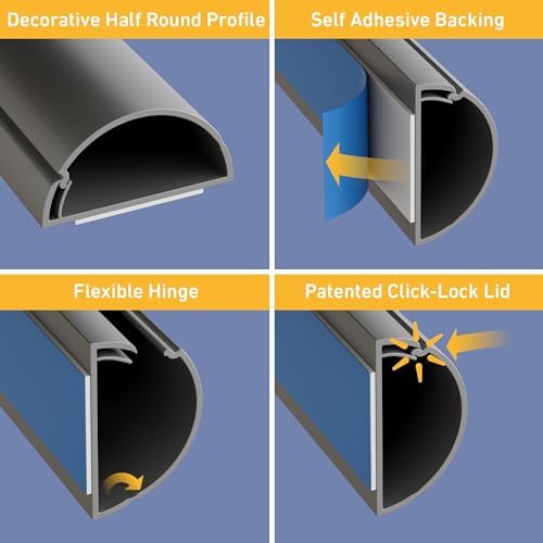 D-Line 157in Cord Cover Kit, Self-Adhesive Wire Hiders, Cable Raceway to Hide Wires on Wall, Electrical Cable Management - 10x 15.7 Lengths & 19 Accessories - 1.18" (W) x 0.59" (H) - Gray - Image 3