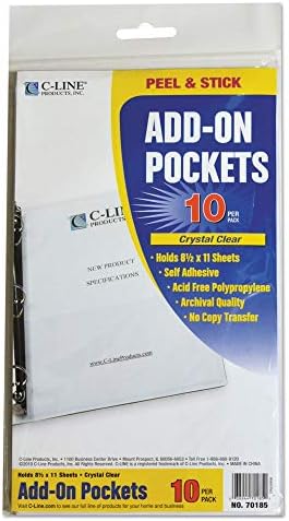 C-Line Self-Adhesive Add-On Filing Pockets, 8-3/4 x 5-1/8, 10 per Pack (70185) by C-Line