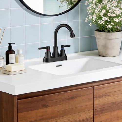 Matte Black Bathroom Sink Faucet, 2-Handle 4-inch Centerset Faucet - Image 3