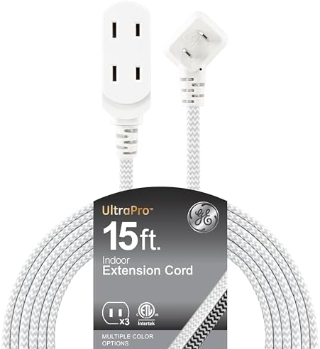 GE Indoor Flat Plug Extension Cord 15 Ft, 3-Outlet Braided Extension Cord by Unknown