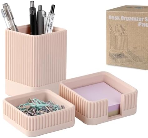 Aesthetic Desk Organizers and Accessories Set of 3 with Pen Holder,Paperclip Holder,Sticky Note Holder - Durable Plastic Pencil Holder for Office Women Men-Teacher Appreciation/Back-to-school Gift by Unknown