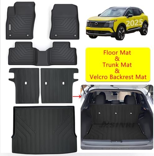 Floor Mats & Trunk Mat & Backrest Mat for 2025 2026 Nissan Kicks TPE All Weather Protection 2 Rows Car Floor Liners & Cargo Liners (Fit Upper Layer) with Velcro Rear Seats Backrest - Image 2