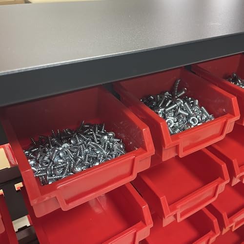 Metal Bin Storage Rack on Wheels, Dual Sided Steel Parts Organizer, 104 Bins for Nut Bolt Hardware, Heavy Duty Double Sides Shelf for Auto Repair Shop Garage Warehouse Workshop, 35.4" x 23.6" x 47.4" - Image 4