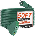 PlugSaf 50 FT 16/3 Outdoor Extension Cord with Multiple Outlets Green by PlugSaf