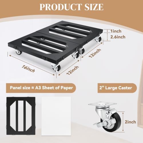 Heavy Duty Furniture Dolly 4 Wheels, 12'' X 16'' Thickened Carbon Steel Moving Dolly with Brake, 2000 LBS Capacity Furniture Movers Dollies for Moving Boxes, Appliances, Furniture(2 Pack) - Image 3