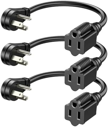 DEWENWILS 1FT Short Extension Cord, Flat Head Extension Cord Indoor with 3 Prong, Low Profile Power Cable SJT 14 AWG Flexible Power Cord for Home Kitchen, ETL Listed, 3 Pack by DEWENWILS