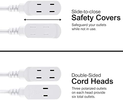 GE 12 Ft Twin Extension Cord, Dual 6 Ft Cords, 6 Total Outlet, Flat Plug - Image 6