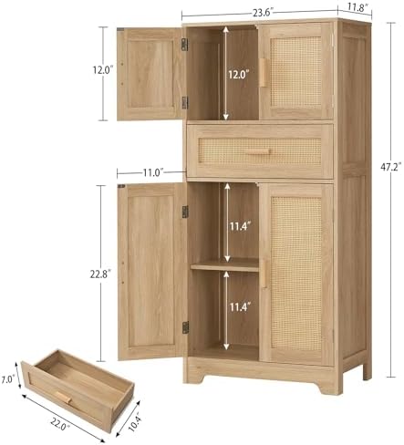 TEENFON 47.2" H Tall Storage Cabinet with Adjustable Shelf, Rattan Cabinet, Cupboard for Living Room, Dining Room, Entryway, Home Office, Natural - Image 3