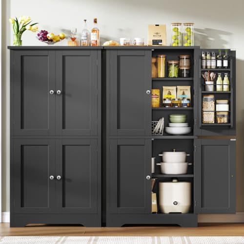 Pantry Cabinet with 4 Doors, Kitchen Storage Cabinet with Door Shelves, - Image 7