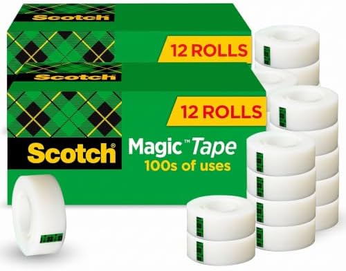 Scotch Magic Tape,Invisible,Home Office Supplies and Back to School Supplies for College and Classrooms,12 Rolls,(Pack of 2) by ScotchBrand