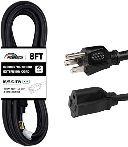 8 Ft Black Outdoor Extension Cord, 16 Gauge Heavy Duty Power Cord by HONDERSON