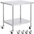 VEVOR Stainless Steel Work Table 30 x 36 x 38 Inch, with 4 Wheels, 3 Adjustable Height Levels, Heavy Duty Food Prep Worktable for Commercial Kitchen Restaurant, Silver by VEVOR