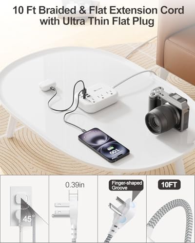 6 USB(3 USB C) Surge Protector Power Strip, 10 Ft Extension Cord,3 Outlets - Image 3