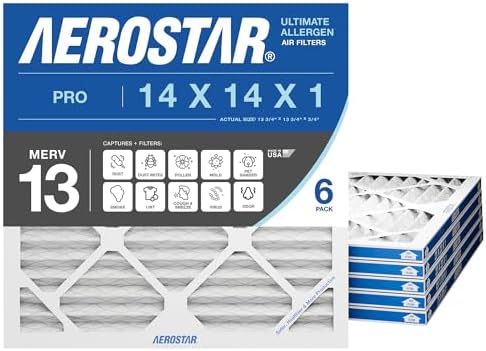 Aerostar Air Filter 14x14x1 MERV 13 AC Filter, HVAC, Furnace Filter, 6 Pack by AirFiltersDelivered