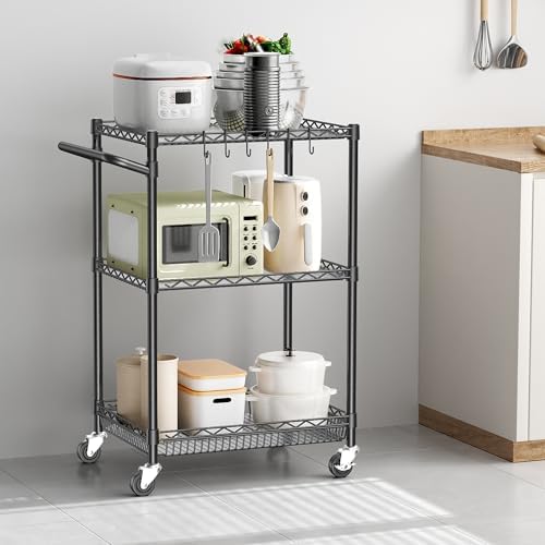 3 Tier Rolling Utility Metal Carts with Wheels Heavy Duty Cart 750Lbs - Image 6