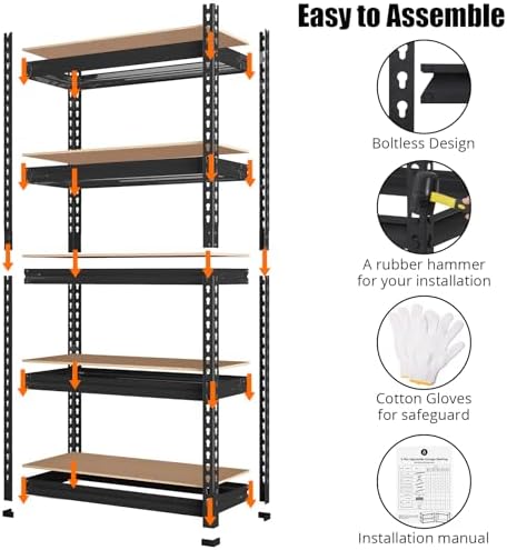Takywep Heavy Duty Storage Shelves 36" x 18" x 72", 5 Tier Durable Metal Construction, Adjustable Shelving, Storage Utility Rack Shelf Unit for Garage, Kitchen, Warehouse - Image 7
