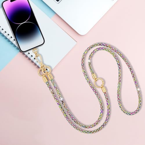 Crystal Phone Strap Crossbody Rhinestone Cell Phone Neck, Rainbow - Image 7