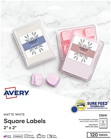 Avery Printable Blank Square Labels, 2" x 2", Matte White, 120 Customizable Labels (22816) by Avery