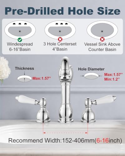 Aolemi Widespread Bathroom Sink Faucet 3 Hole White Lever Polish Chrome - Image 3