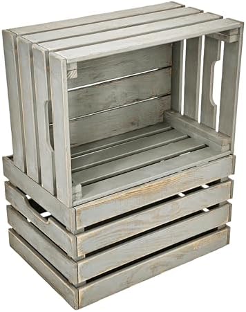 Gray Wooden Crates are Mainly Suitable for Storage, Tool Crate, Wine Crate, Camping, and Other Multi-Purpose. Rustic Style, They are Sturdy and Durable, set of 2 Length of 17.7 inches. - Image 3