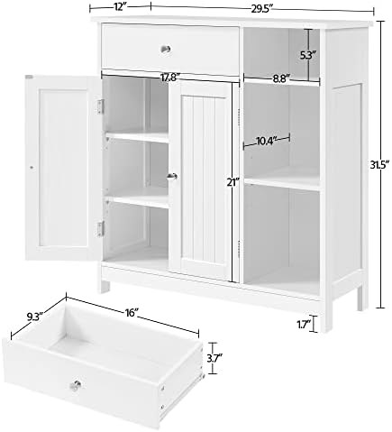 Yaheetech Bathroom Storage Cabinet with Drawer and 2 Beadboard Doors, White - Image 3