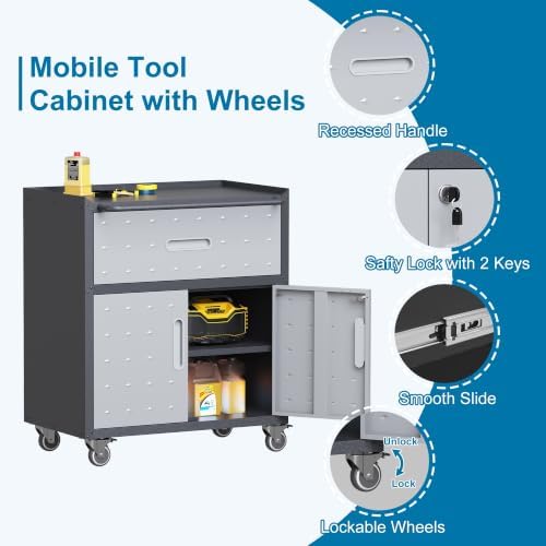 Garage Storage Cabinets System 6PCS Workshop Set with Drawers Locking Heavy Duty Rolling Cart with Adjustable Shelves Garage Tool Workbench Cabinets, 6pcs-47 - Image 5