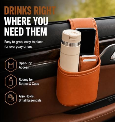 Universal Leather Car Door Cup Holder Extra Large Drink Organizer (2PCS) - Image 3