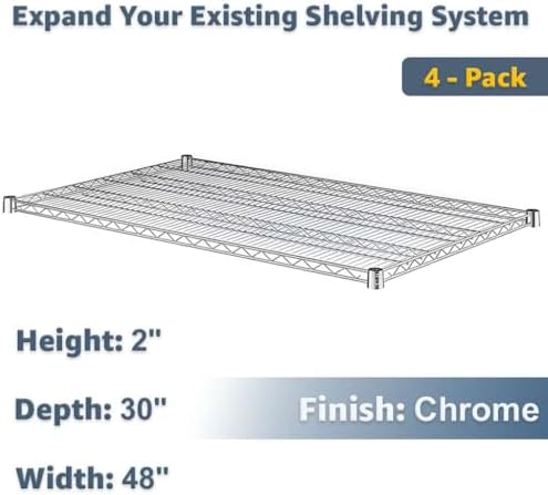 30" x 48" Heavy Duty Wire Shelving Shelf 4 Pack for Rack Expansion and Storage Reconfiguration, NSF - Image 2