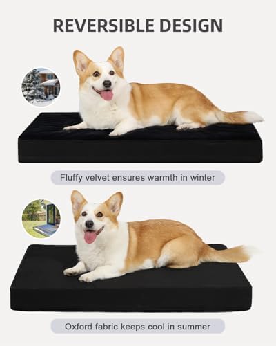 KSIIA Orthopedic Dog Bed for Large Dogs with Waterproof Lining, Black,35x22 - Image 4
