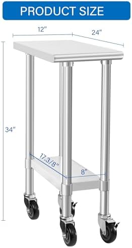 HARDURA Stainless Steel Commercial Table 24×12 Inches with Casters - Image 2