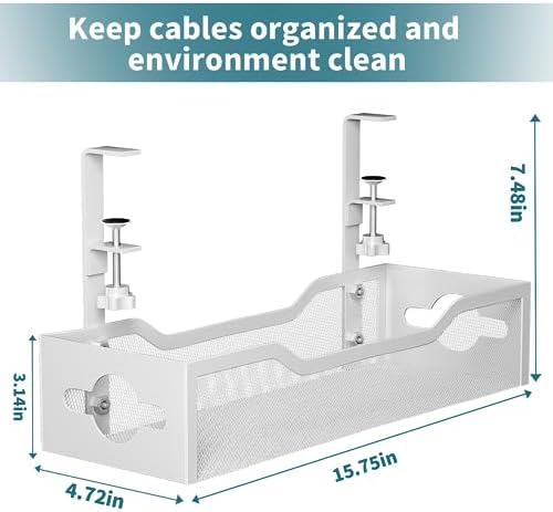 Under Desk Cable Management Tray White, Litwaro Cable Management Under Desk No Drill, Cable Organizer with Clamp for Wire Management, Cord Organizer for Office, Home No Damage to Desk - Image 7