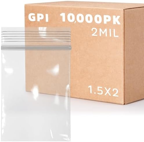 1.5" x 2" Small Zip Bags, 10000 Pack, 2 Mil, Reclosable Jewelry Bags, GPI by GPI