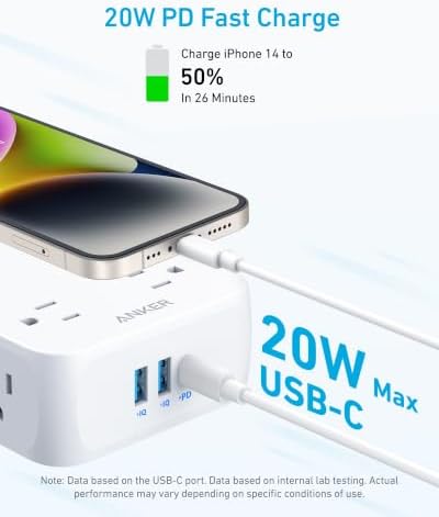 Anker Power Strip with 2000J Surge Protector, 5ft Outlet Extender, 20W, 8AC - Image 3