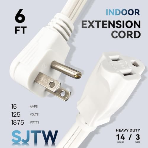 EP 6 Ft Heavy Duty Appliance Extension Cord 14 AWG 3-Prong Flat Plug, White - Image 2