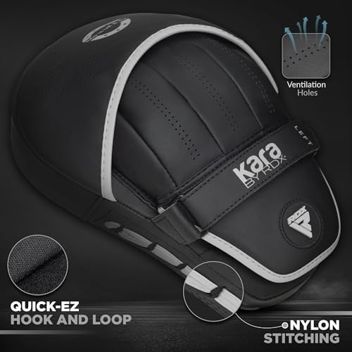 RDX Boxing Pads Curved Focus Mitts, Maya Hide Leather Kara Hook and jab Training Pads, Adjustable Strap Ventilated, MMA Muay Thai Kickboxing Coaching Martial Arts Punching Hand Target Strike Shield - Image 4