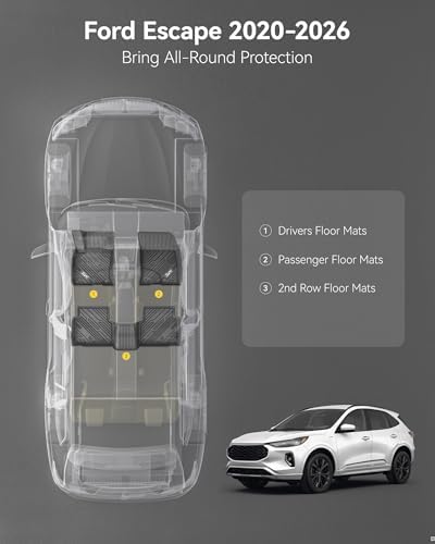 3W Floor Mats Fit for Ford Escape 2020-2025 2026 (NOT for Hybrid) - Image 2