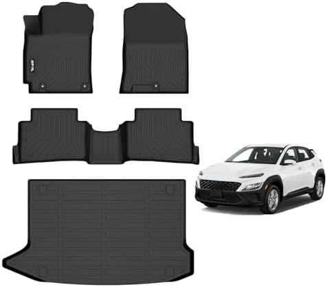 AIPOIL® Custom Fit TPE Floor Mats & Cargo Liners for 2018-2023 Hyundai Kona & 2022-2023 Hyundai Kona N (Not EV), All-Weather Waterproof Stain-Resistant Durable Raised Edge Black Full Car Accessories by AIPOIL