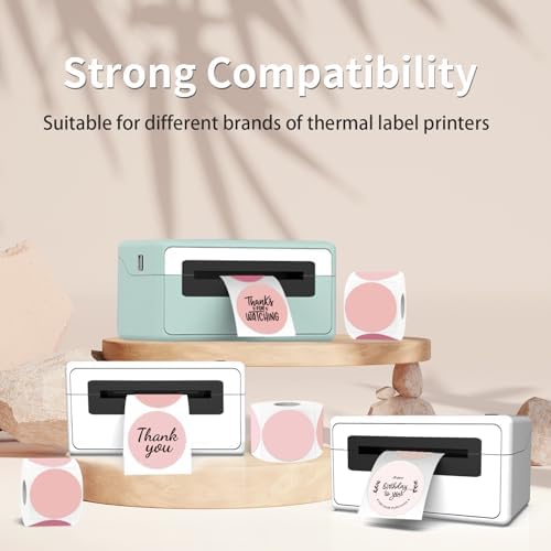 2 inch Round Thermal Label,Pink Circle Thermal Sticker Labels for Business and Home,Direct Thermal Printer Label for DIY Logo Design,Thanks Card,500 Labels/1 Roll - Image 4
