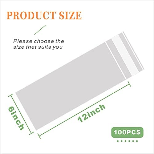 100 pcs 6" x 12" Long Clear Resealable Cellophane Bags Self Sealing Treat Bags Cookie Bags with Adhesive Flap Gift Wrap Poly Bags Plastic Packaging 1.4 mil - Image 2