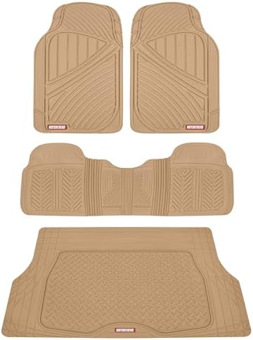 Motor Trend FlexTough Performance All Weather Rubber Car Floor Mats with Cargo Liner - Full Set Front & Rear Floor Mats for Cars Truck SUV, Automotive Floor Mats (Beige) by MotorTrend