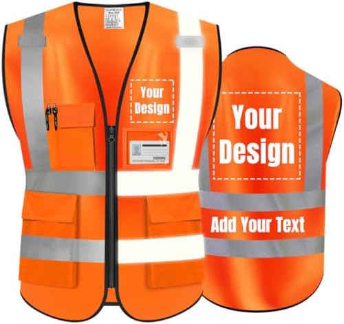 High Visibility Reflective Safety Vest Customize Logo Hi Vis Protective Workwear Outdoor Work Vest (XL, Orange) by YOWESHOP