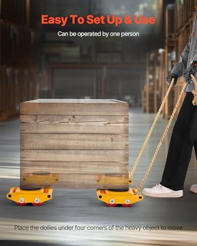 VEVOR 4pcs Machinery Mover, 8T Machinery Skate Dolly, 17637lbs Machinery Moving Skate, Machinery Mover Skate w/ 360° Rotation Cap and 4 Rollers, Heavy Duty Industrial Moving Equipment, Yellow - Image 6
