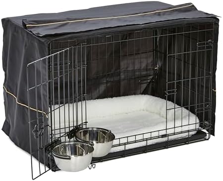MidWest Homes for Pets Double Door iCrate Starter Kit, 30-inch Dog Crate Bundle for Medium Breeds, Includes Cage, Pet Bed, 2 Bowls and Privacy Cover - Image 3