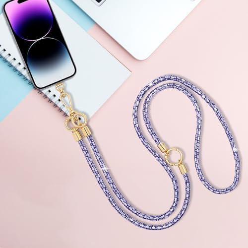 Crystal Phone Strap Crossbody Phone Lanyard Neck, Purple - Image 5