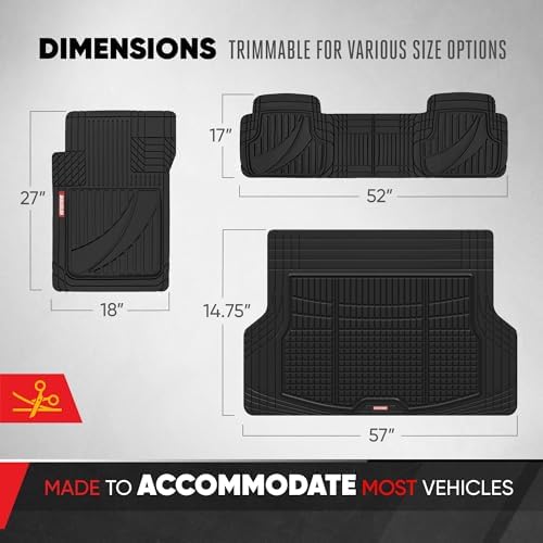 Motor Trend FlexTough Advanced Heavy Duty Black Rubber Car Floor Mats & Cargo Liner for SUV & Car Full Set - Universal Trim to Fit All Weather Automotive Floor Mat & Cargo Liners for SUV, Car, & Van - Image 5