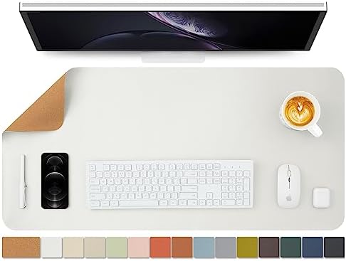 Cork Desk Mat - Dual-Sided Desk Pad for Office and Home - Desk Organization and Accessories - Ideal for Large Mouse Pad and Desk Mats on Top of Desks(White,90cmx 43cm) by HOMIEAZICOZI