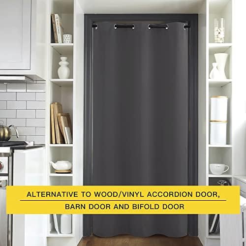 NICETOWN Sliding Door Curtains 96 inch Length, Single Curtain Panel, Insulating Thermal Blackout Curtains for Bedroom Window Bathroom Doorway Front Door (One Panel, 5ft Wide x 8ft Long, Grey) - Image 4