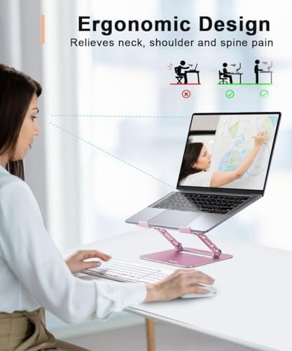 Aoviho Laptop Stand Holder, Adjustable Desk Laptop Riser, Foldable Notebook Computer Stands for MacBook Air Pro HP Lenovo Dell Samsung Chromebook, Up to 15.6 inch, Rose Gold - Image 2